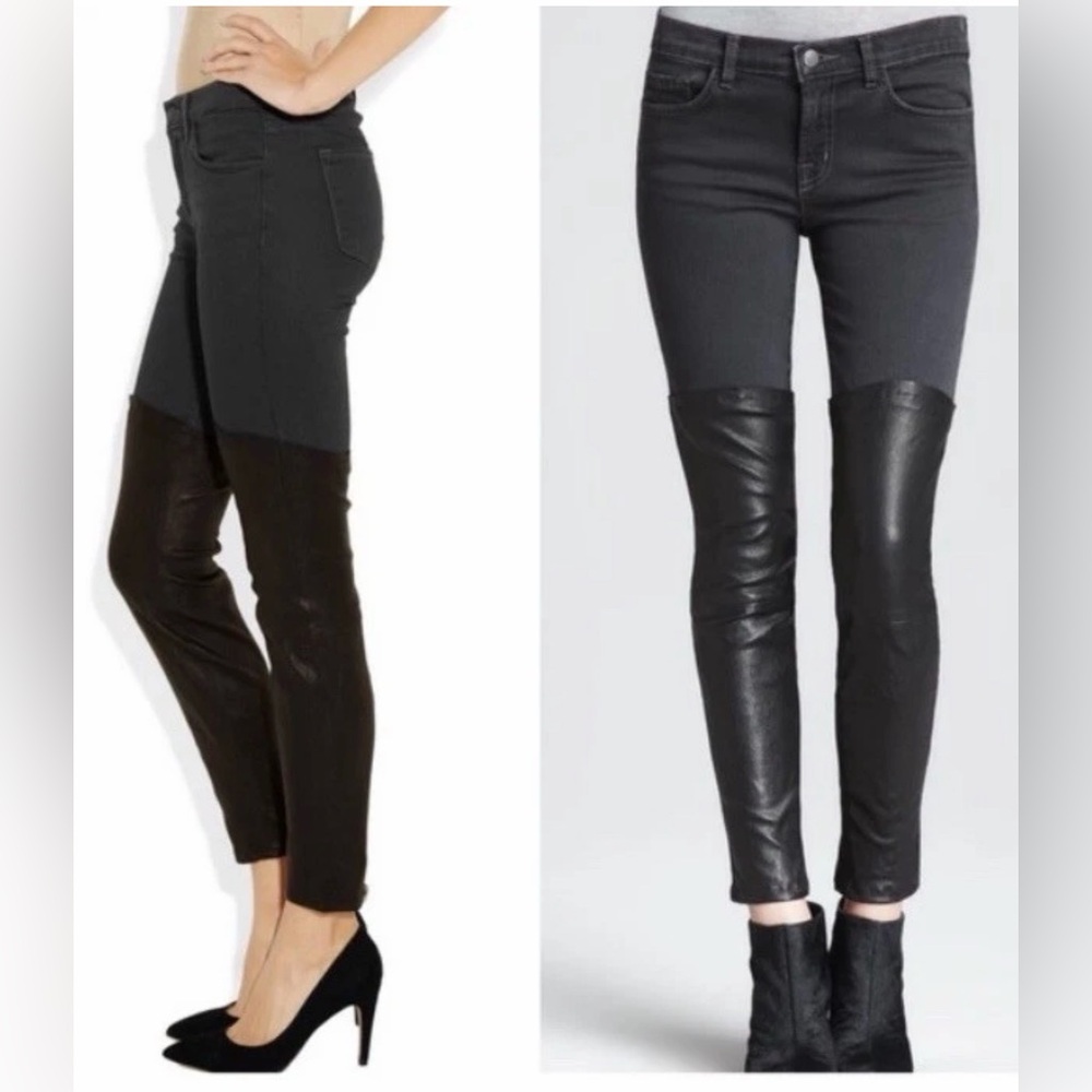 J Brand Jeans Minx Pistol Skinny Leather-Panel Jeans NEW